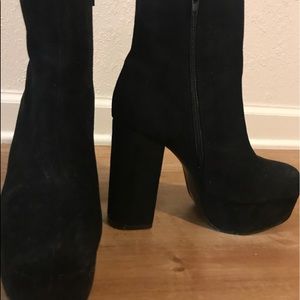 Black platform booties from boohoo.